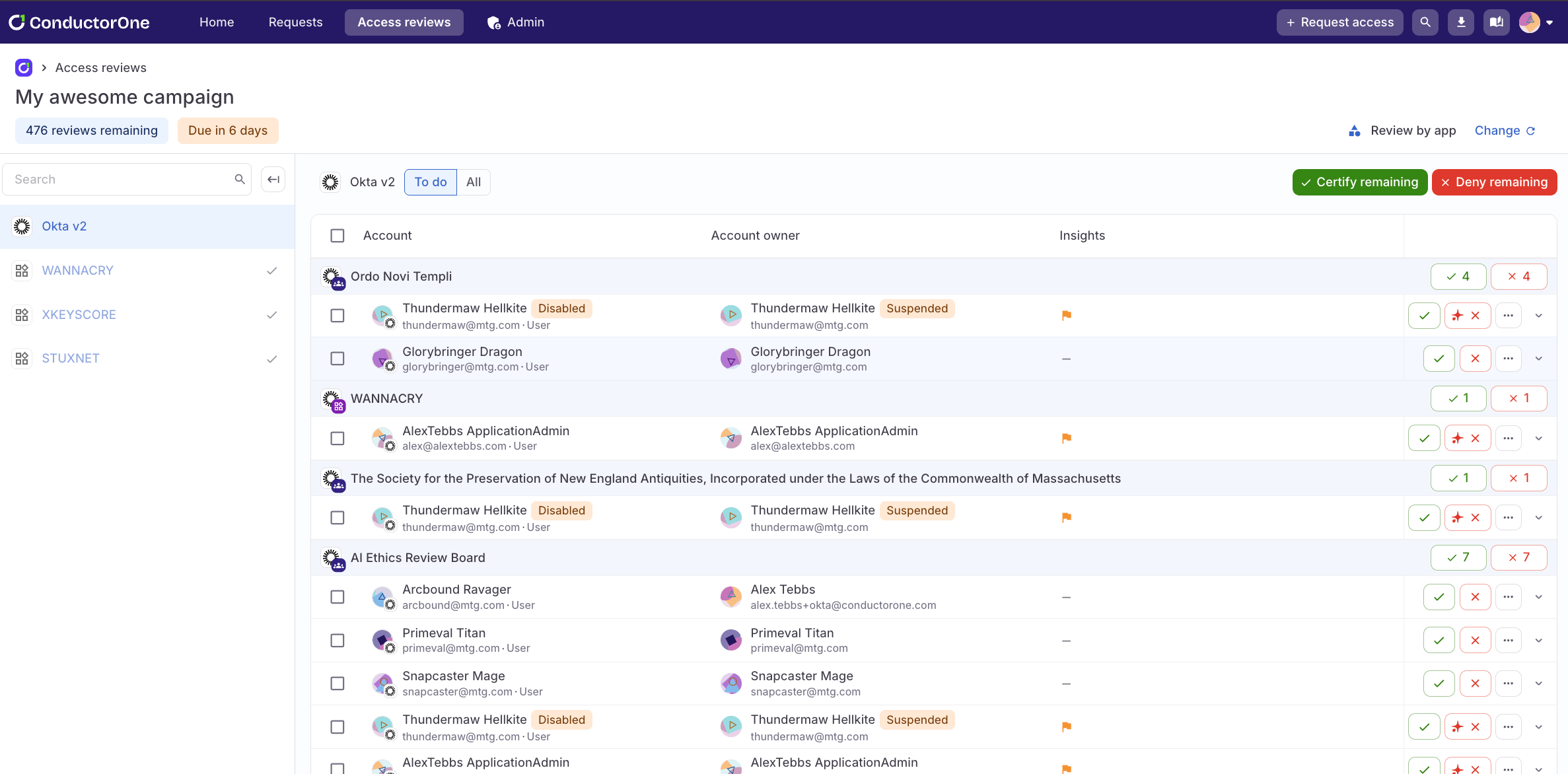 A screenshot of the updated access reviews by app interface, showing the new to-do and all toggle options at the top of the page.
