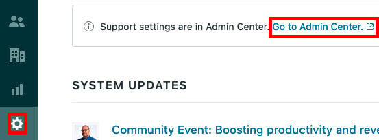 A screenshot of the Zendesk Admin Center page, showing the navigation bar and the Zendesk API option.