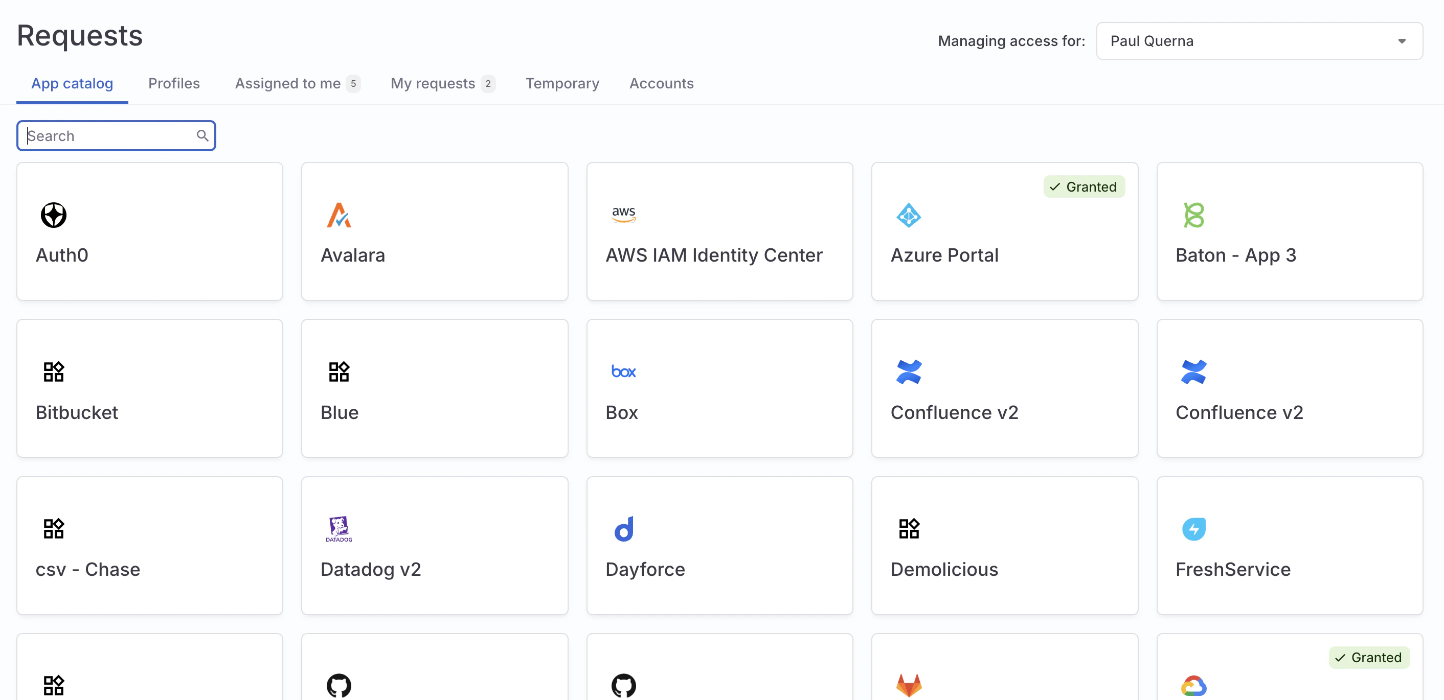 The app catalog tab page showing available apps.
