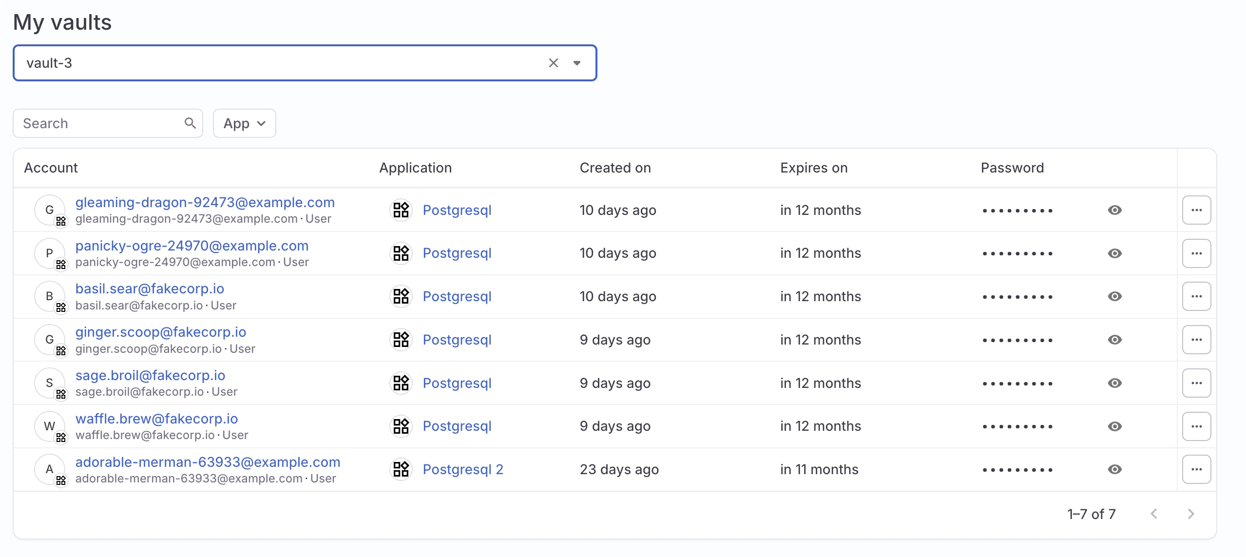 A vault owner's My vaults page in the profile menu.