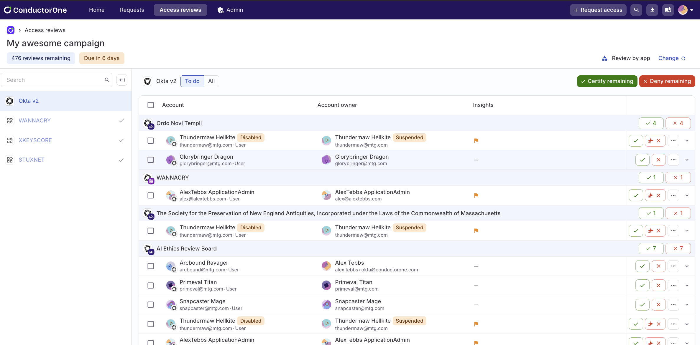 A screenshot of the updated access reviews by app interface, showing the new to-do and all toggle options at the top of the page.