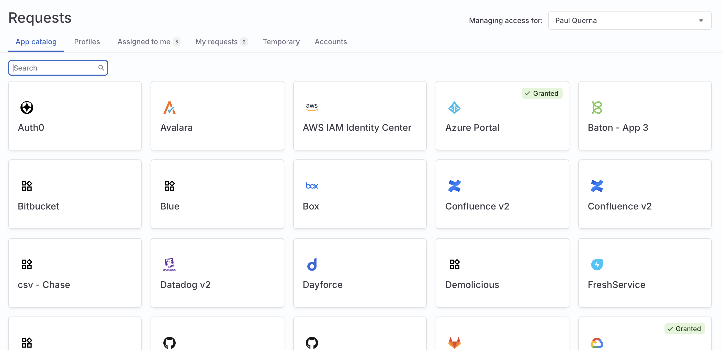 The app catalog tab page showing available apps.