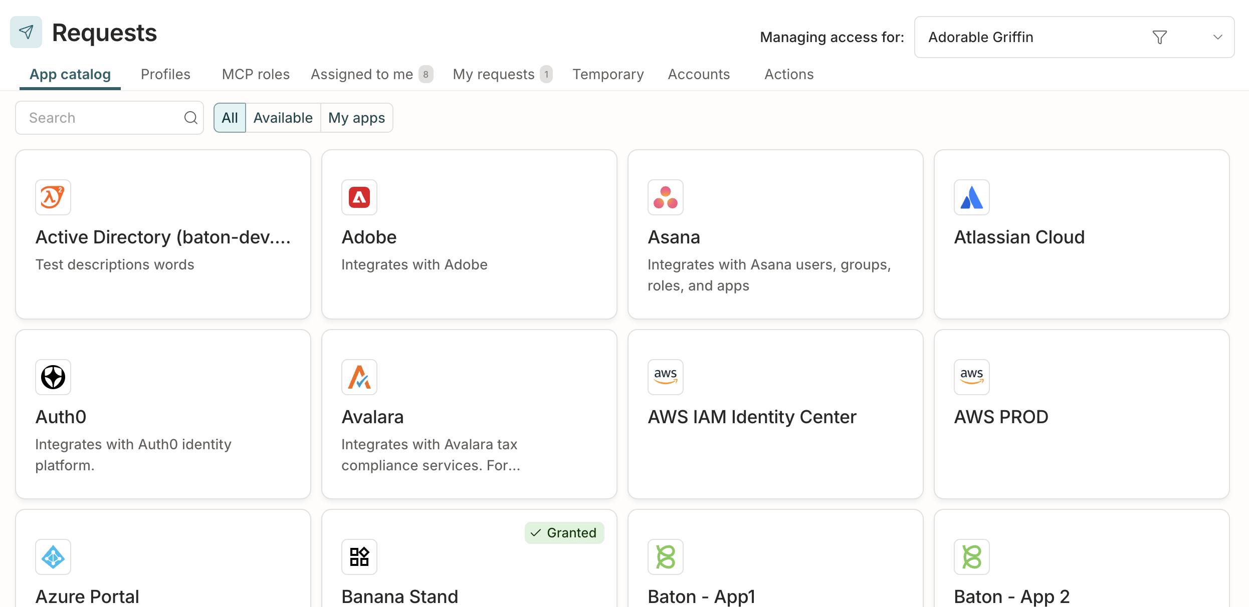 The app catalog tab page showing available apps.