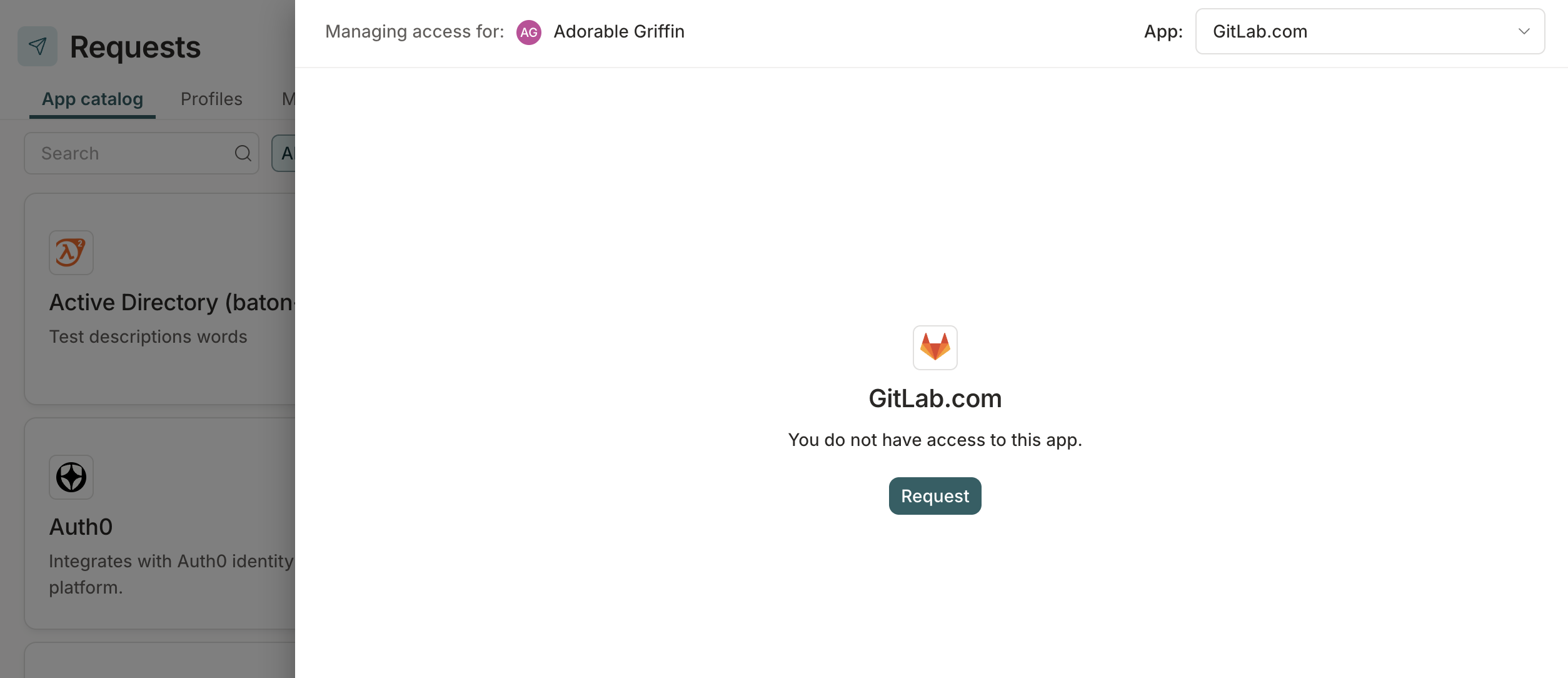An unassigned app showing the Request button.