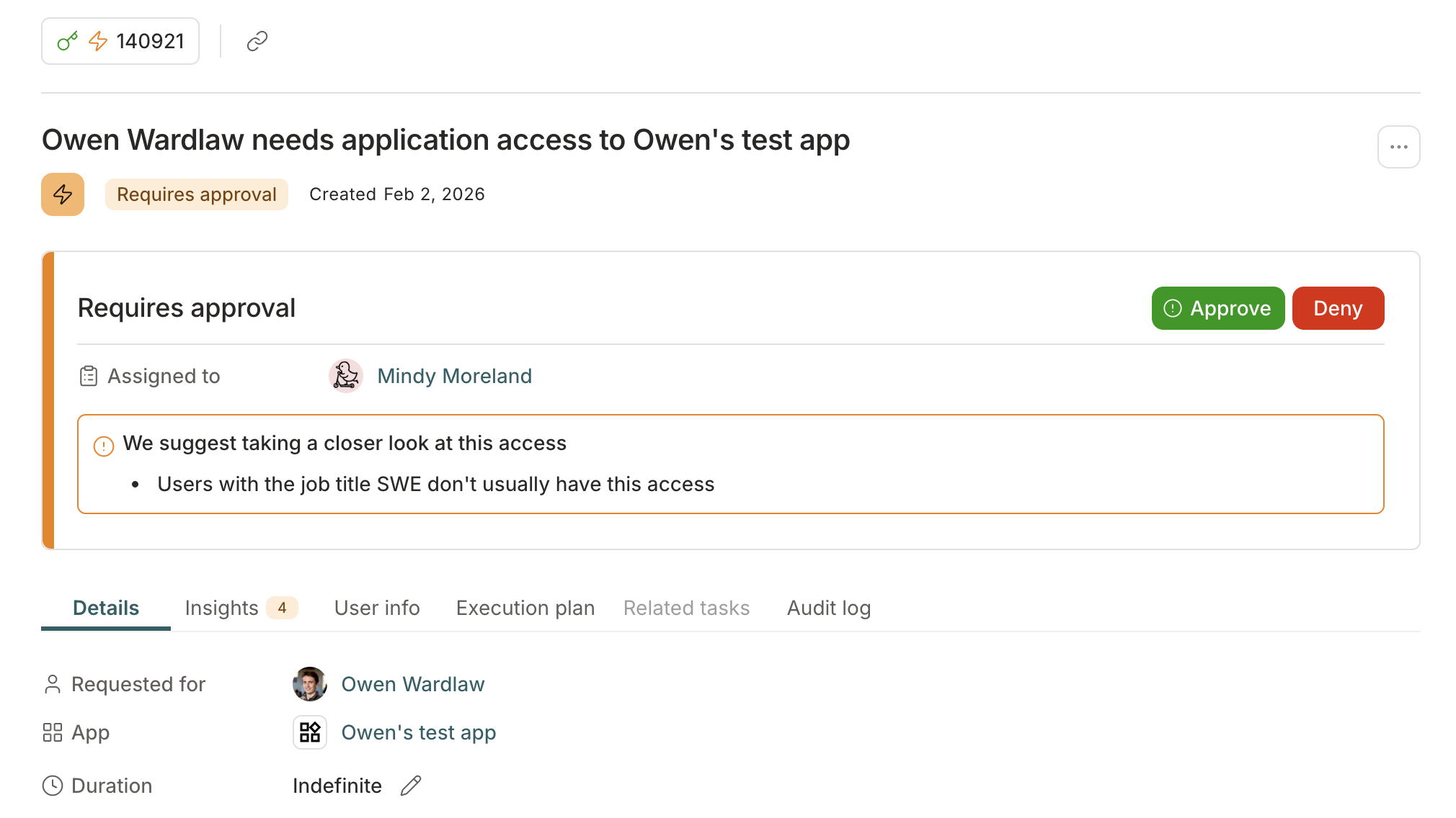 A task details page showing the 'Emergency access requested' badge in the header.