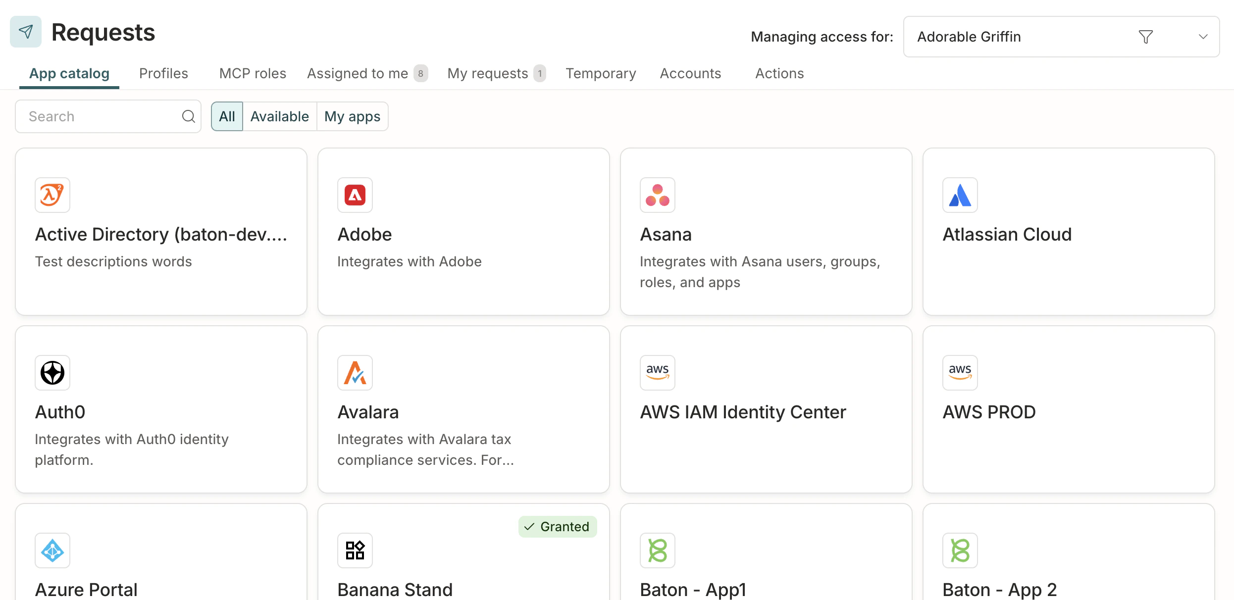 The app catalog tab page showing available apps.