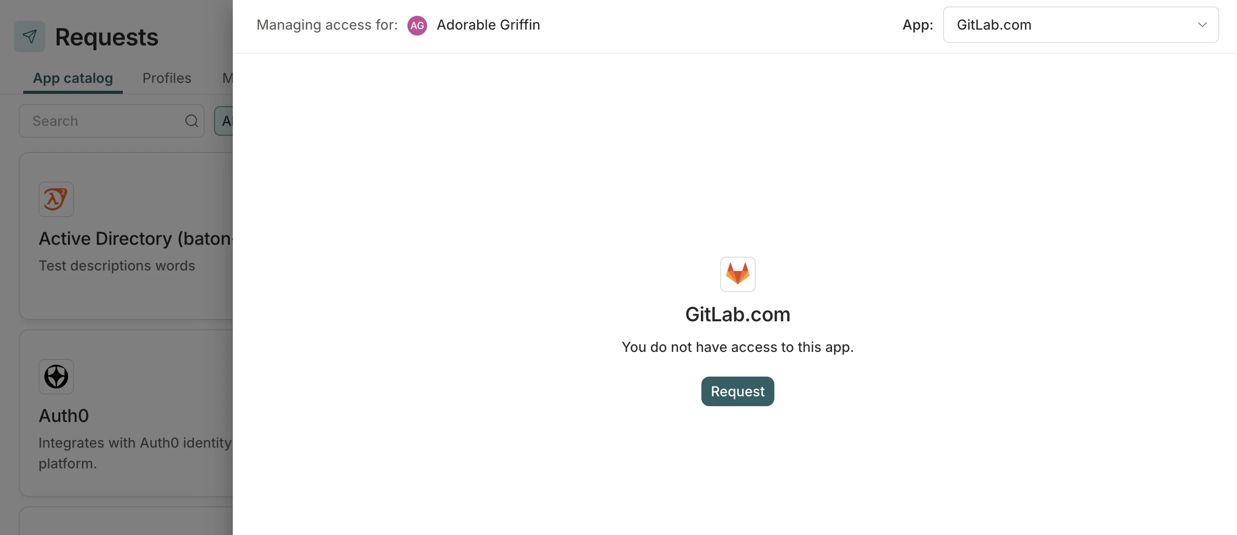 An unassigned app showing the Request button.