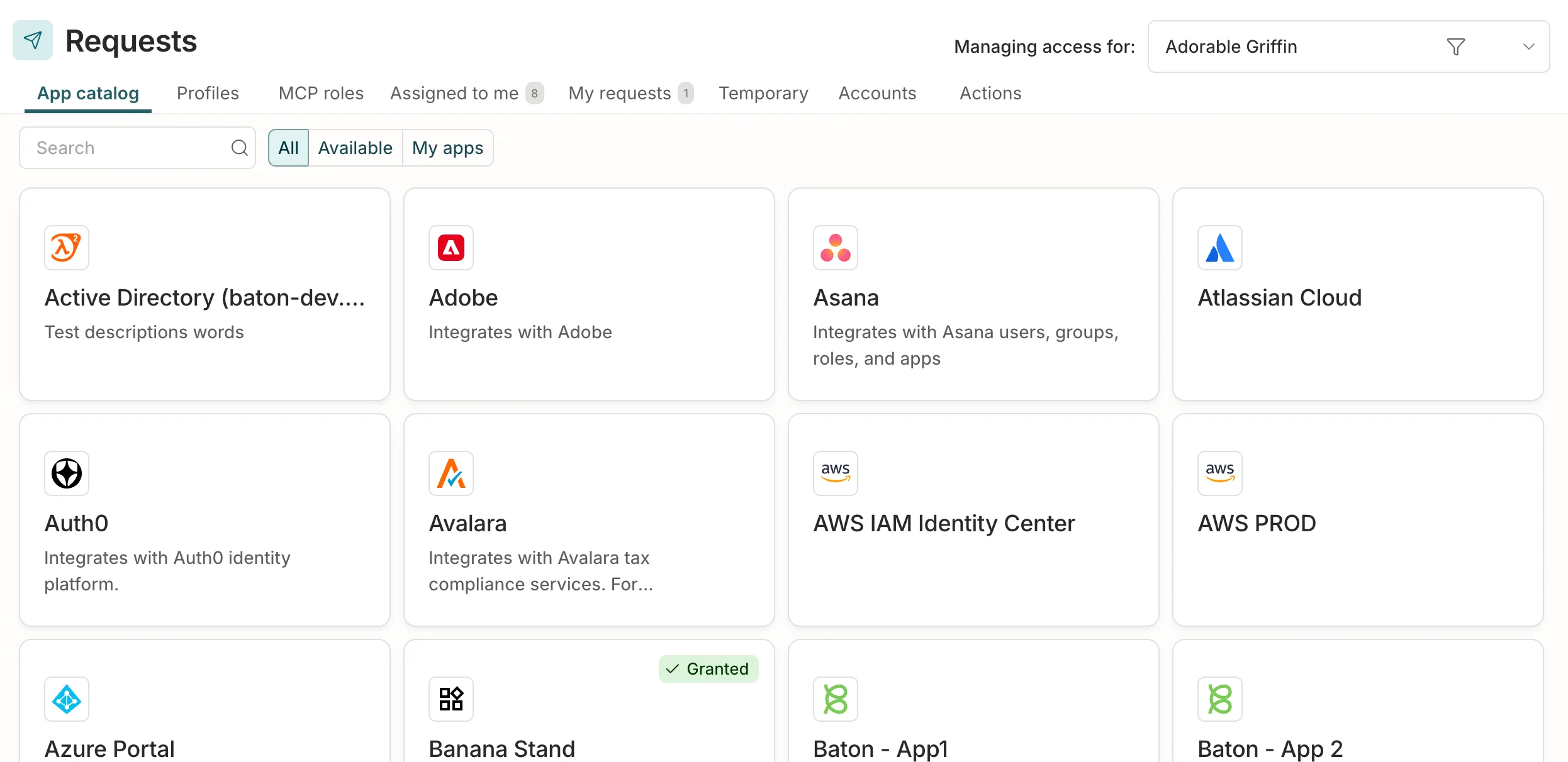 The app catalog tab page showing available apps.