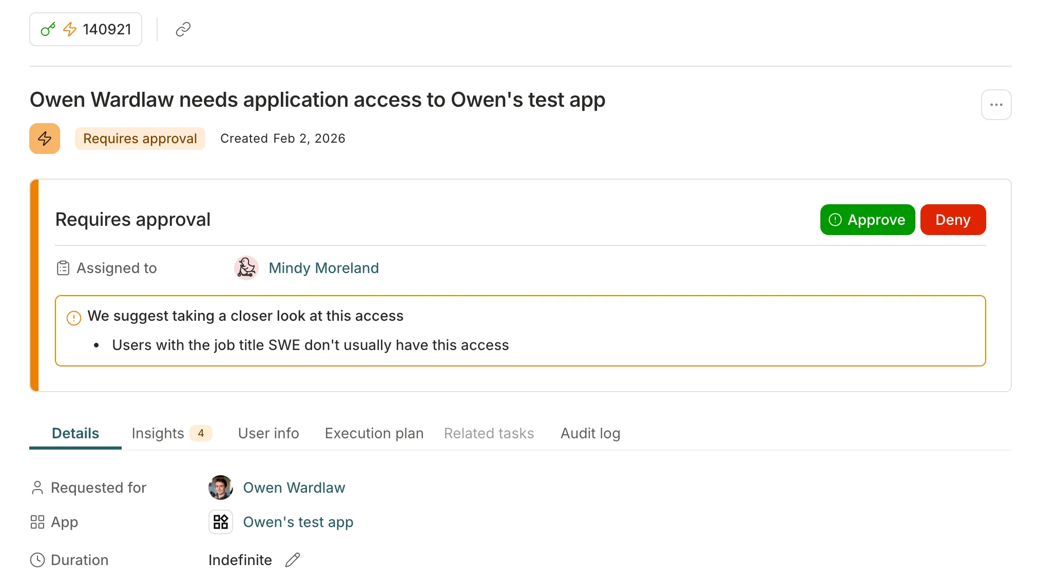 A task details page showing the 'Emergency access requested' badge in the header.
