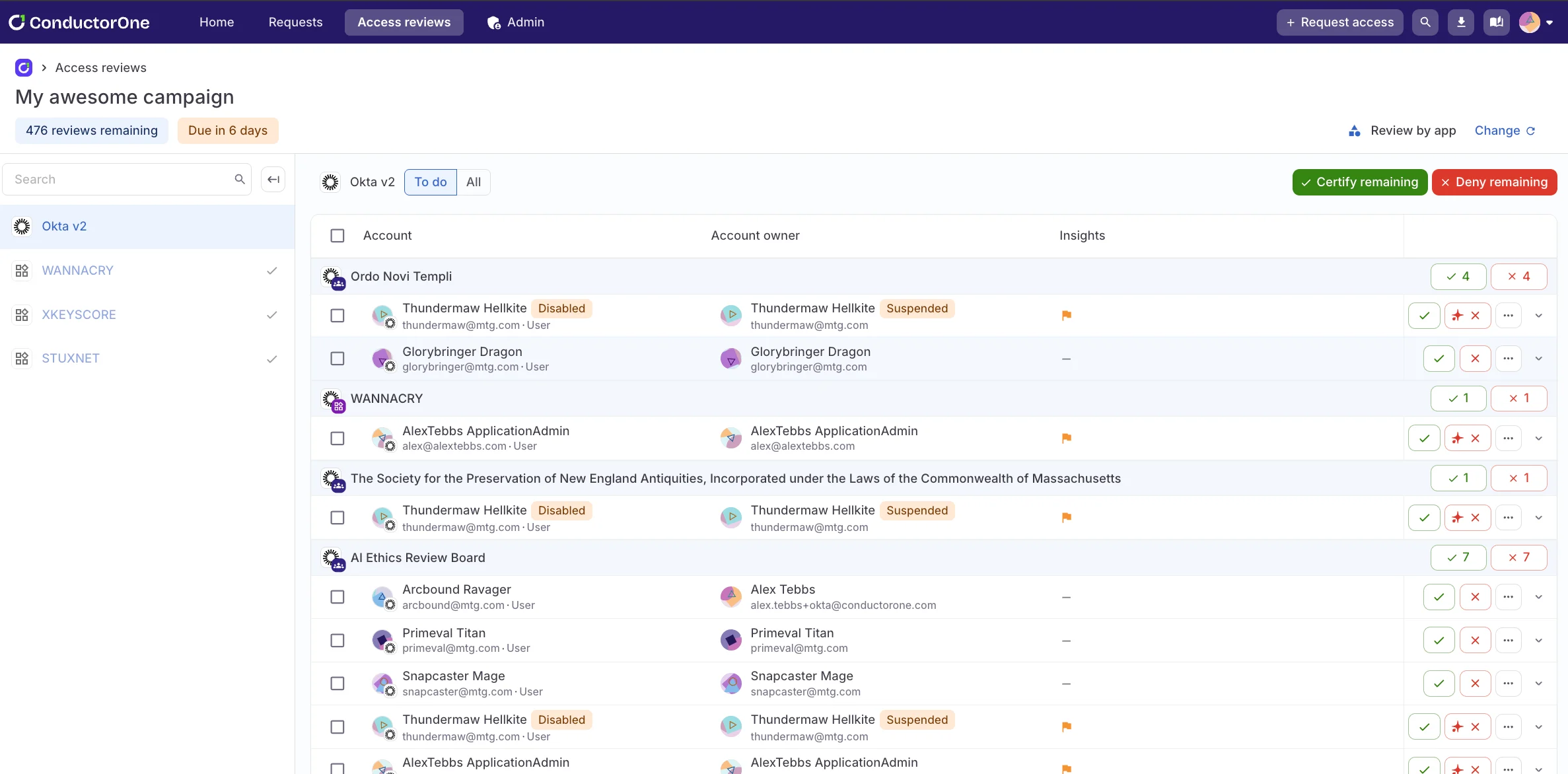 A screenshot of the updated access reviews by app interface, showing the new to-do and all toggle options at the top of the page.