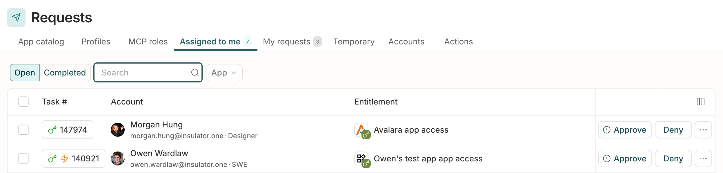 A list of request tasks assigned to the user.