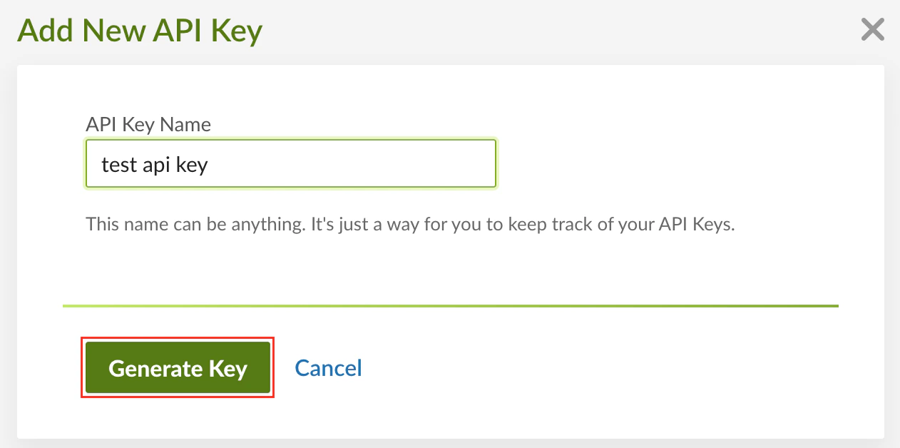 Detail view of the BambooHR API Keys page, with the Generate Key button highlighted.
