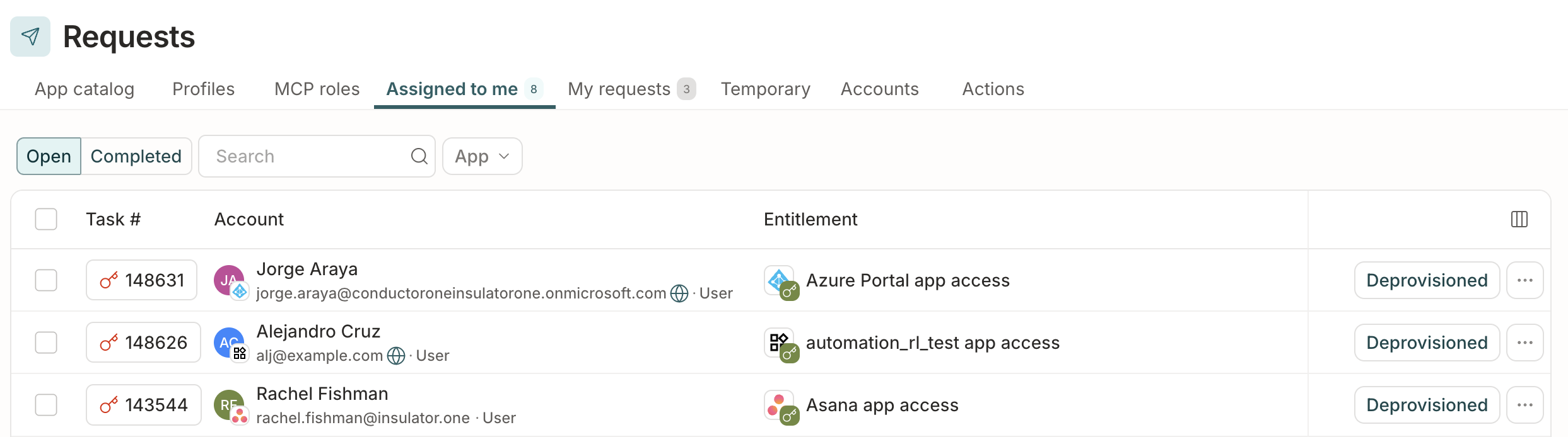 A list of deprovisioning tasks assigned to the user.