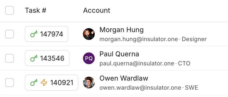 Two request tasks in a task table, one showing a thunderbolt icon next to the request icon.