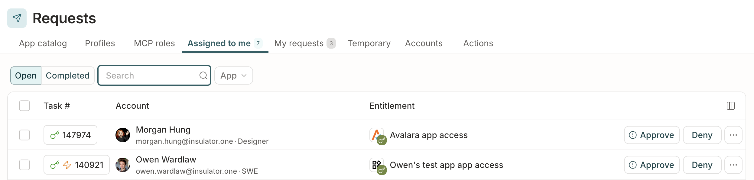 A list of request tasks assigned to the user.