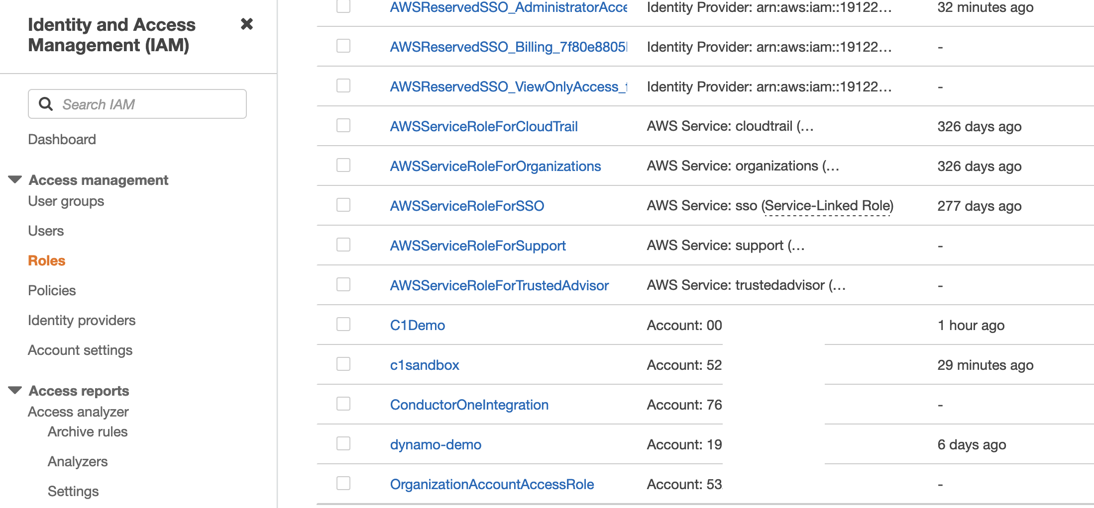 Detail view of the ConductorOneIntegration role, with the Role ARN copy function shown displaying ARN Copied.