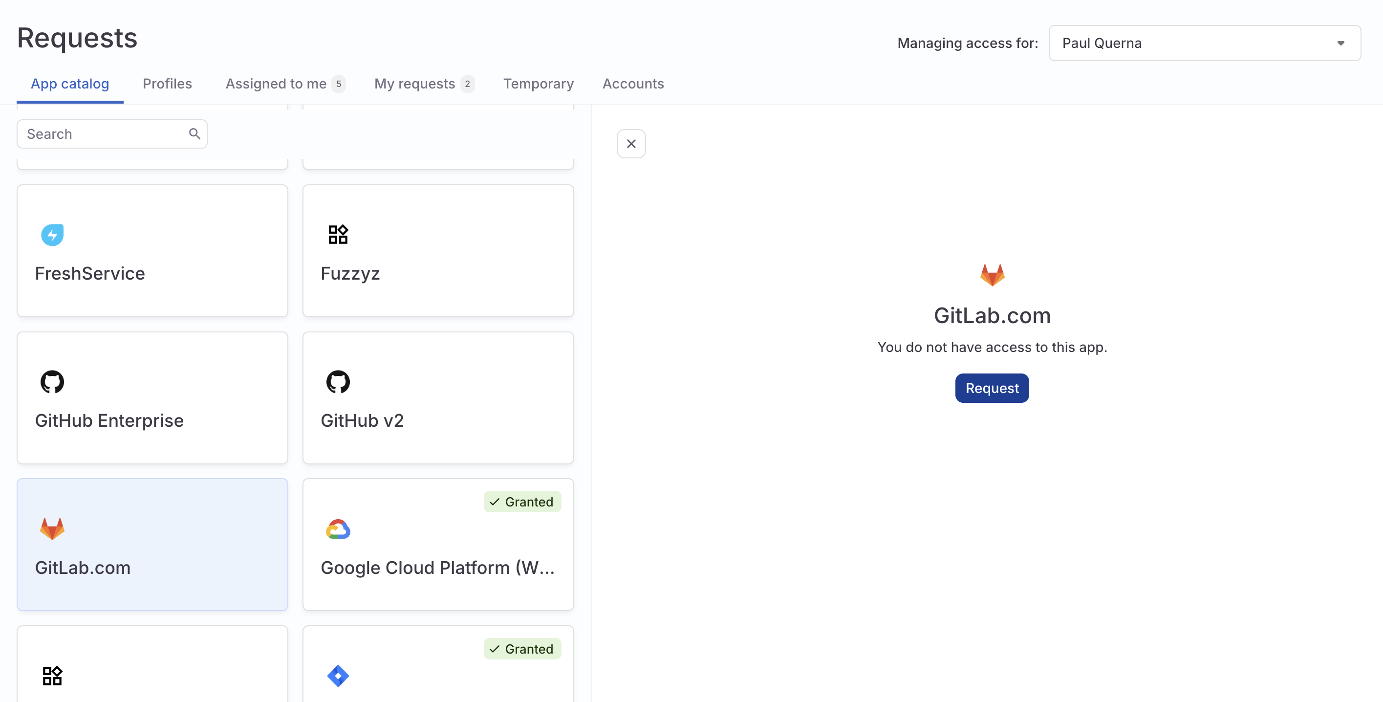 An unassigned app showing the Request button.