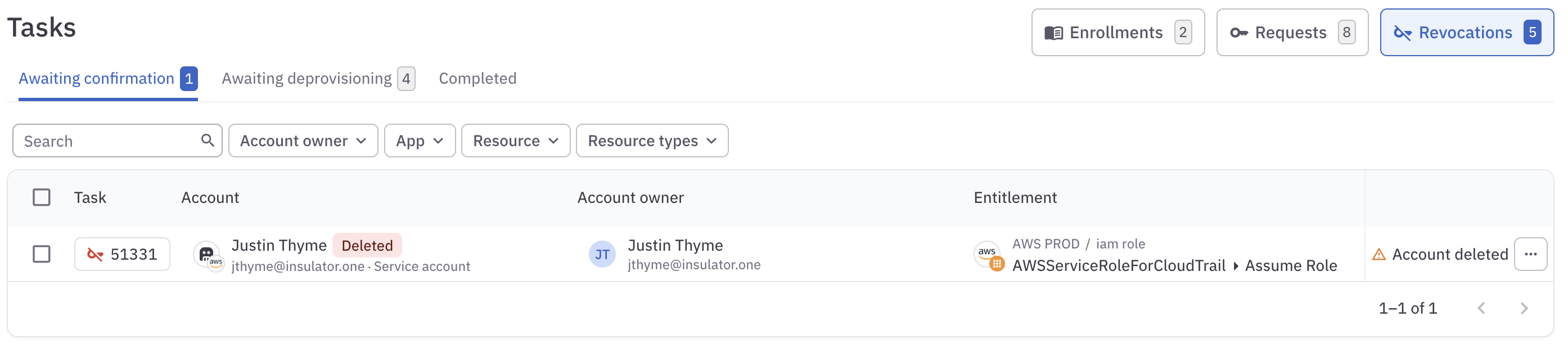 A list of revocation tasks assigned to the user.