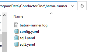 baton-runner directory containing sql1.yaml, sql2.yaml, and config.yaml