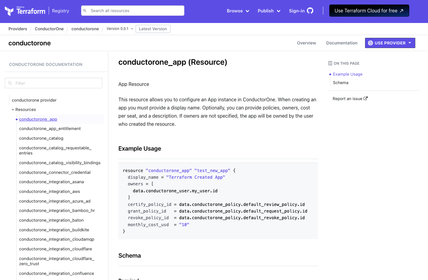 ConductorOne Terraform provider on the Terraform registry