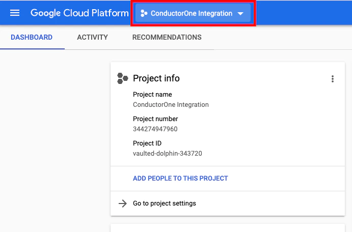 The project dropdown showing the newly created project selected