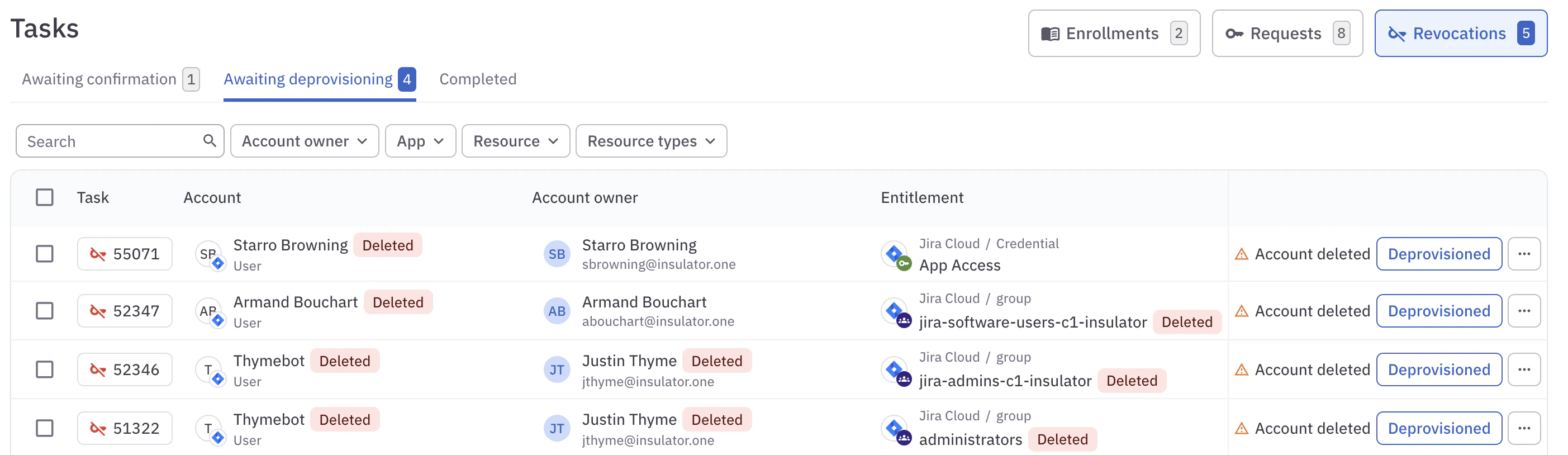 A list of deprovisioning tasks assigned to the user.
