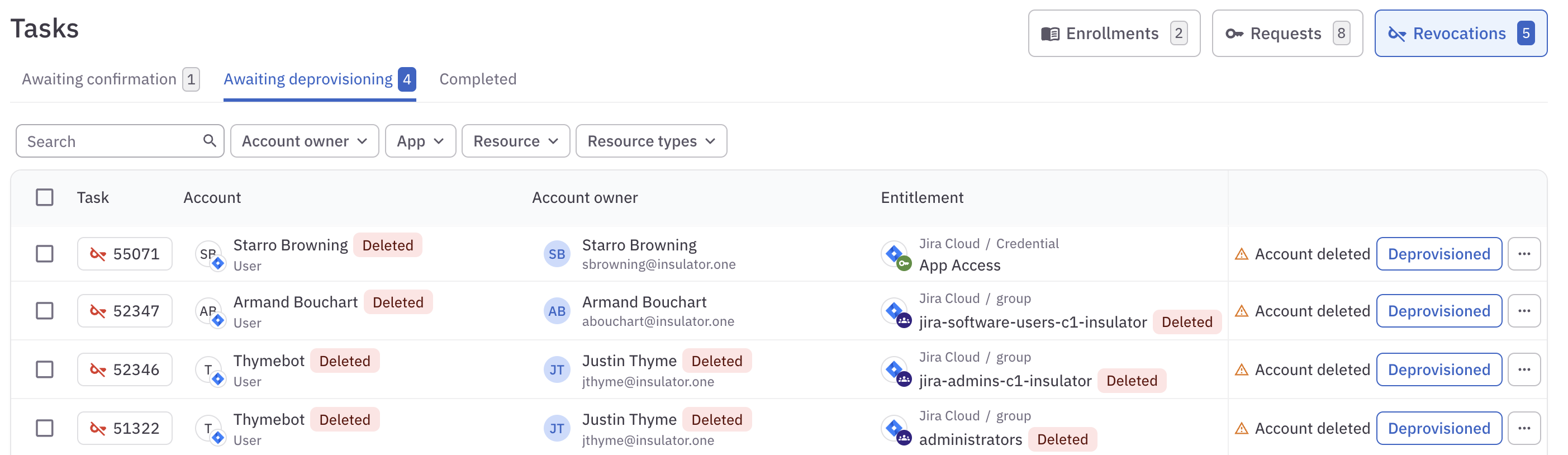 A list of deprovisioning tasks assigned to the user.