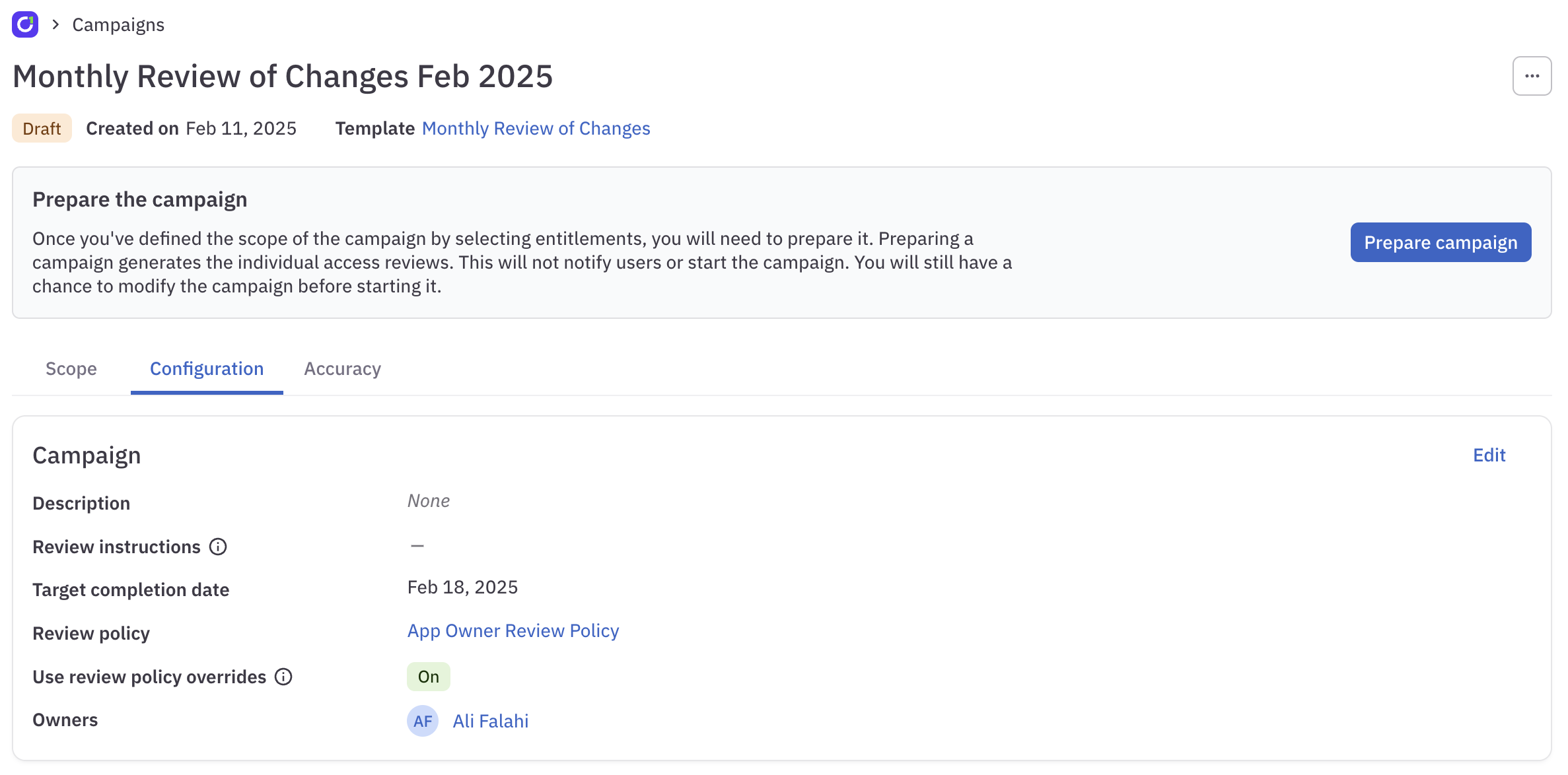 Configuration tab of a campaign showing the new toggle.