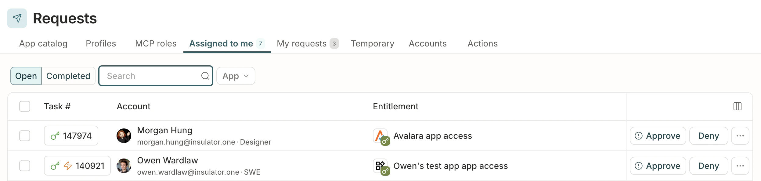 A list of request tasks assigned to the user.