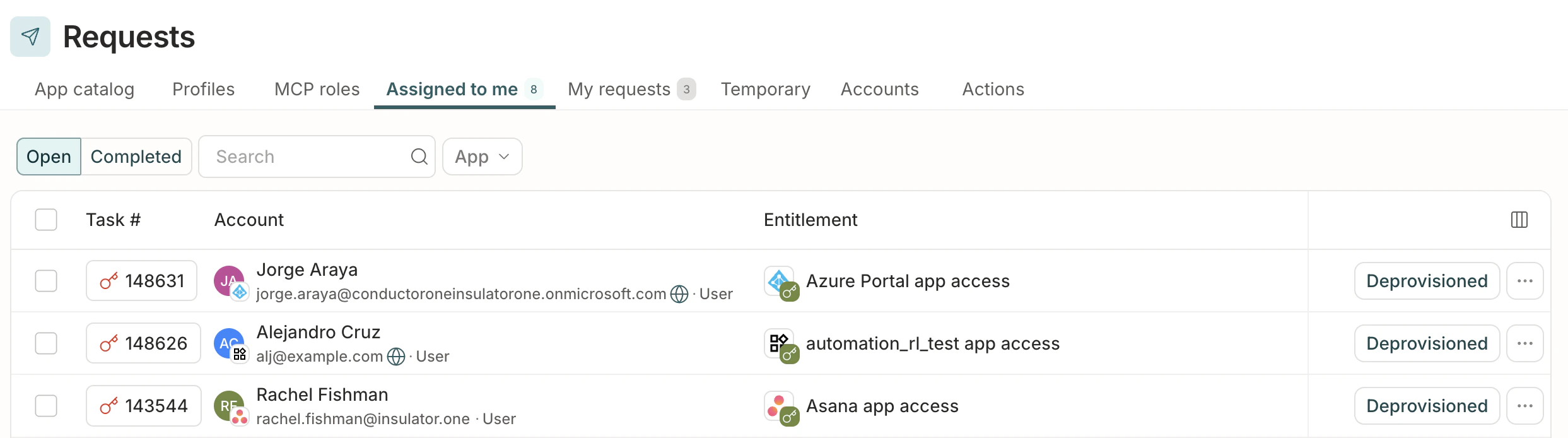 A list of deprovisioning tasks assigned to the user.