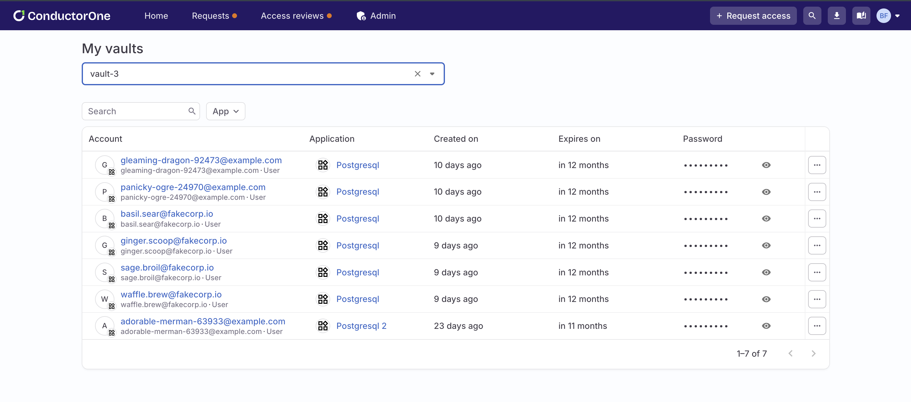 A vault owner's My vaults page in the profile menu.