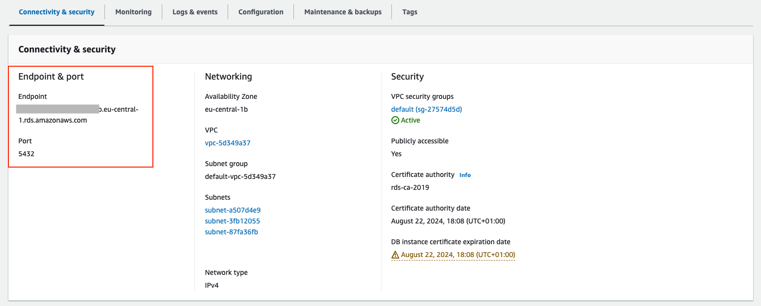 AWS Guide RDS Endpoint