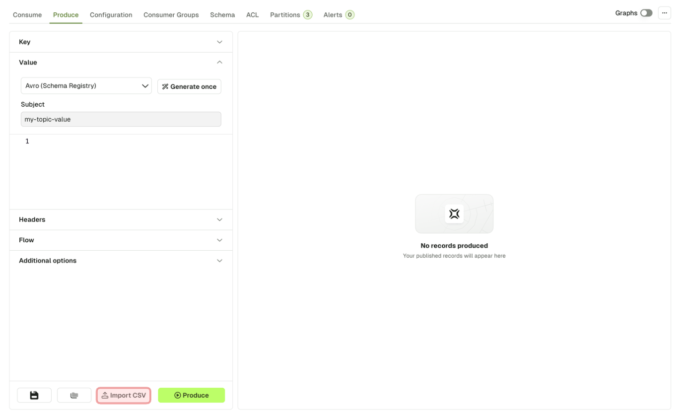 Produce import CSV