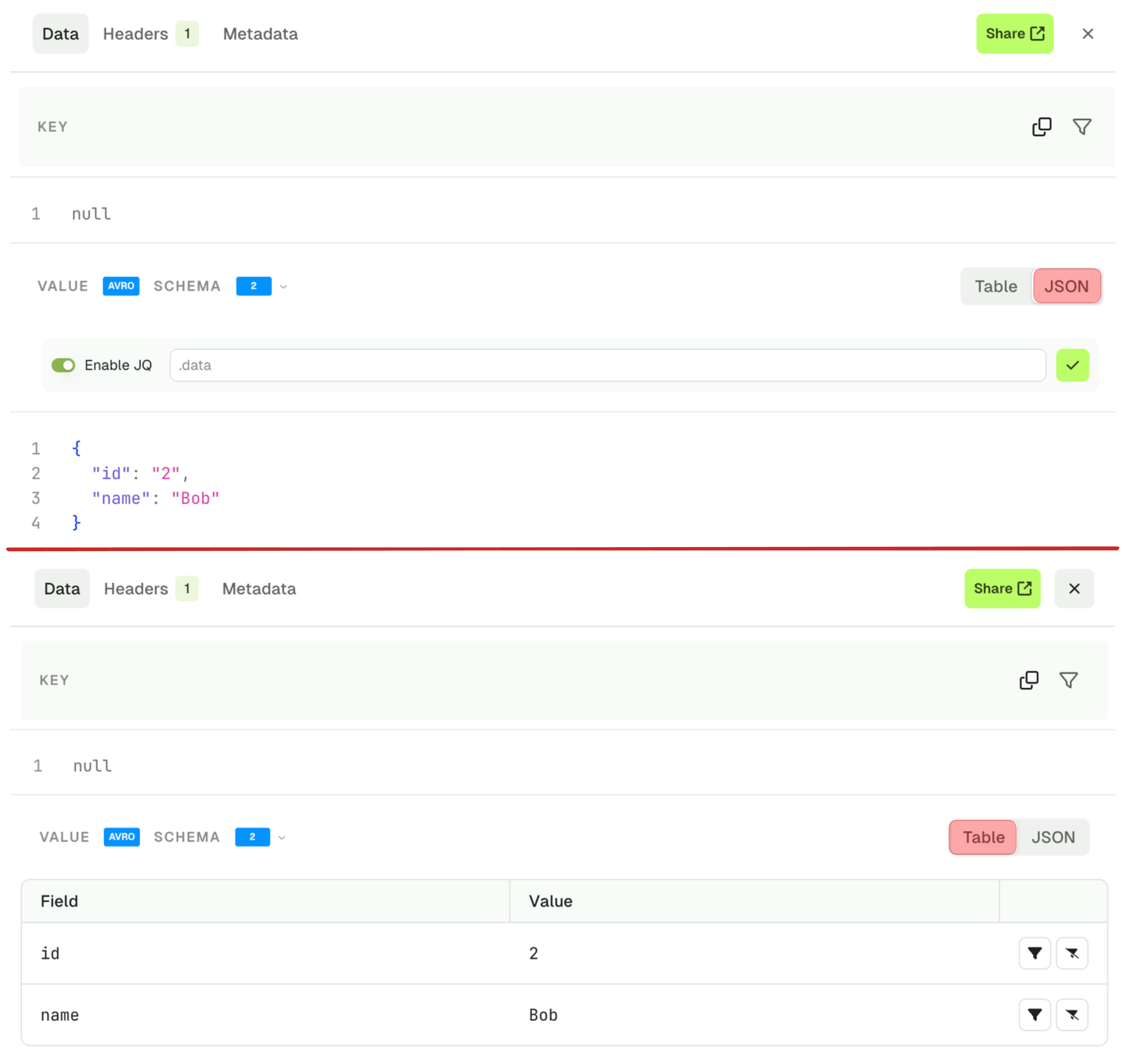 JSON table