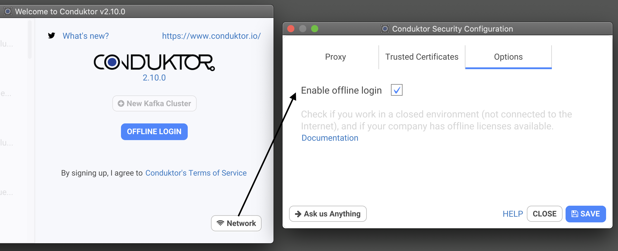 Go to Network > Options, enable offline Login