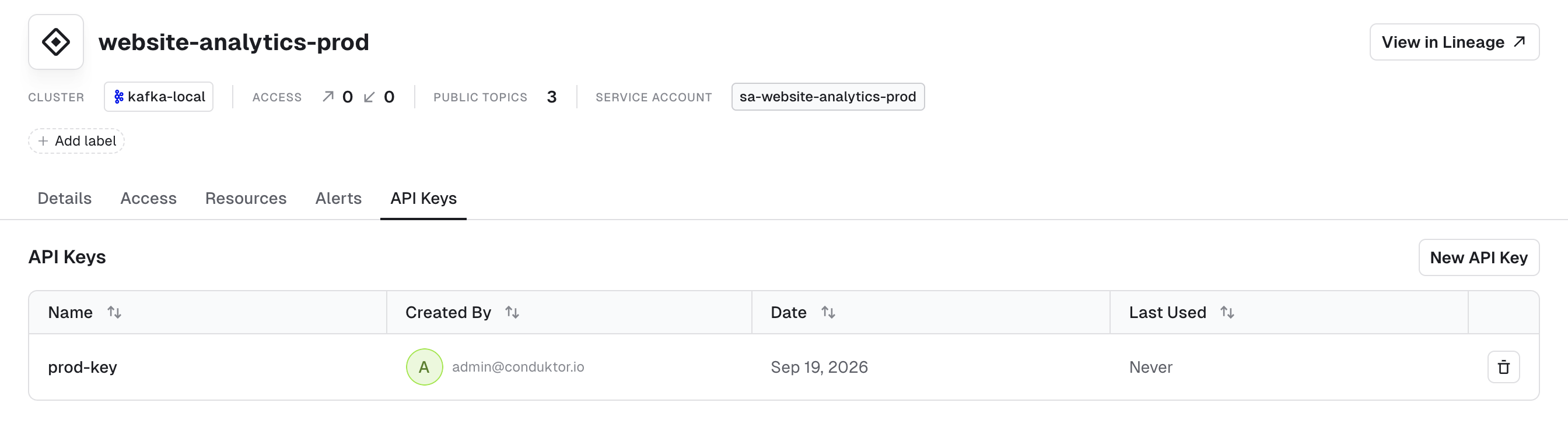 Create Application Instance API key