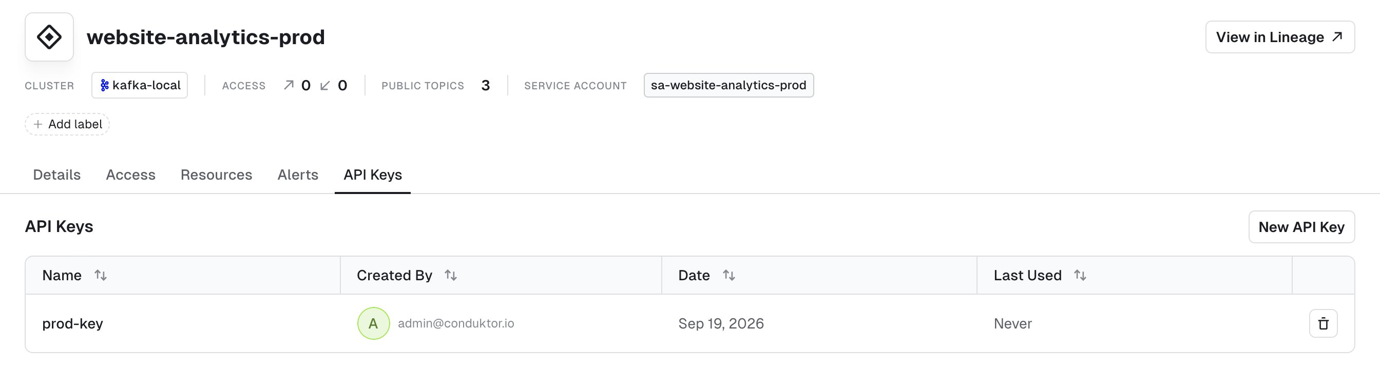 Create Application Instance API key