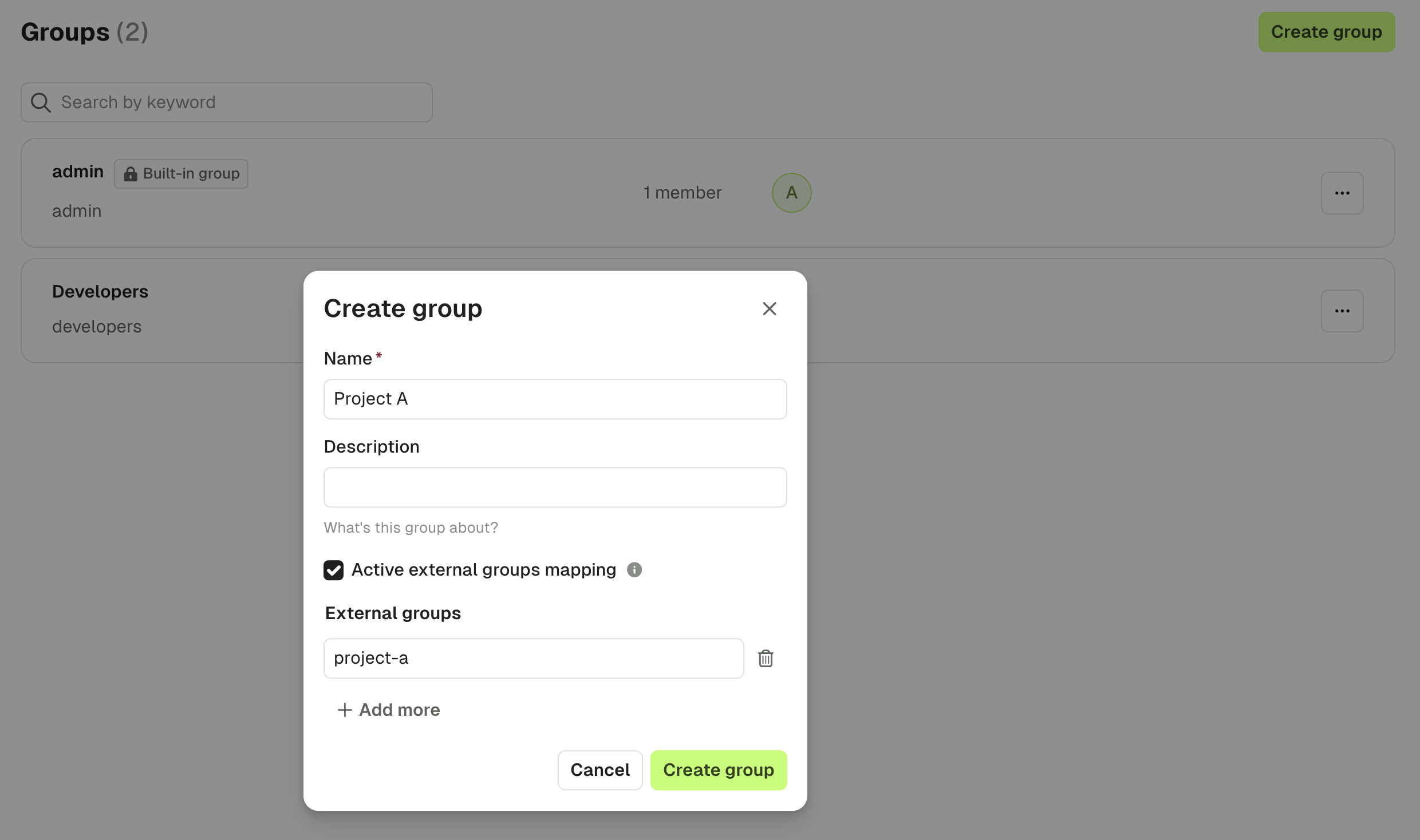 External groups mapping