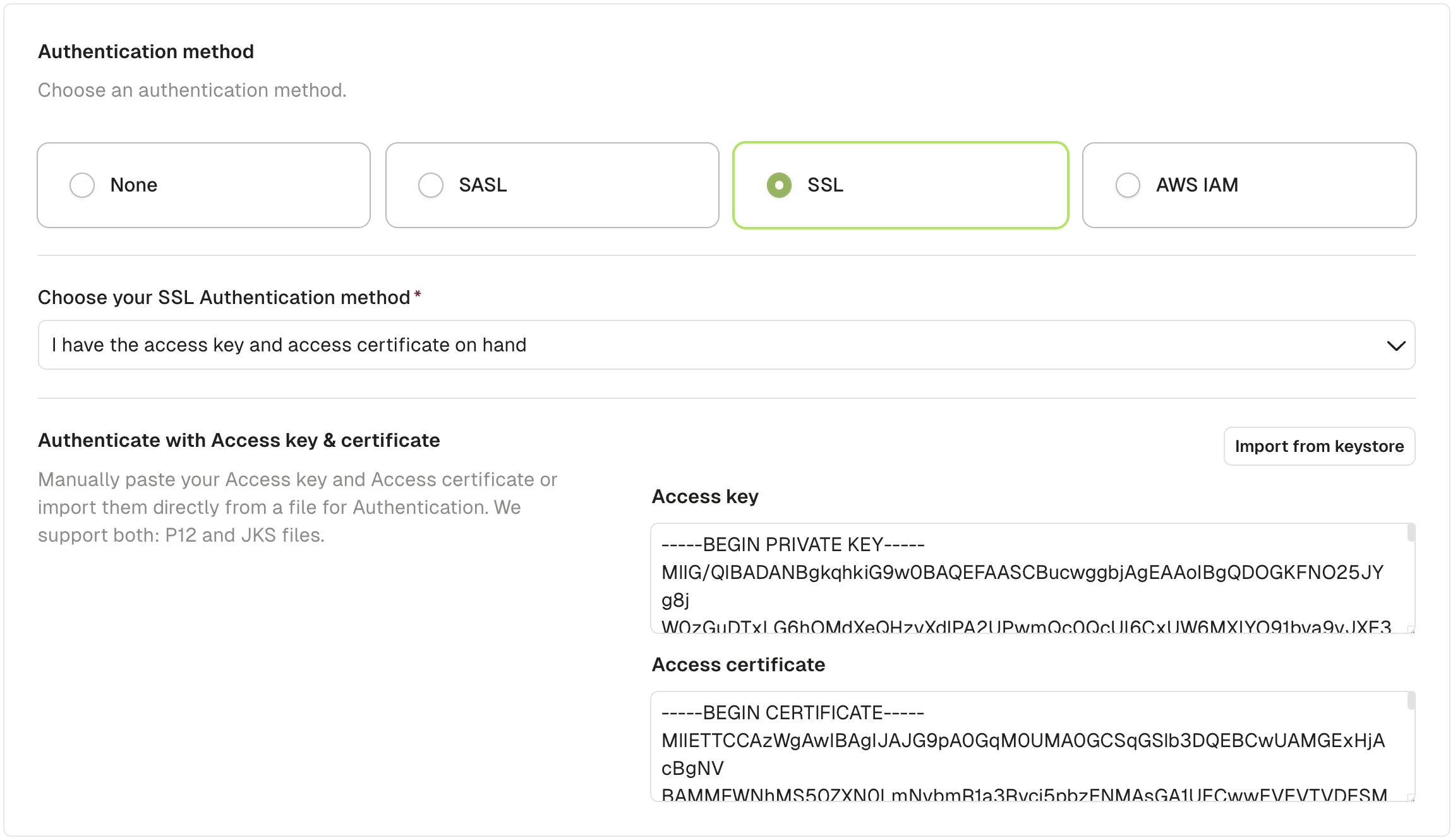 Cluster keystore import