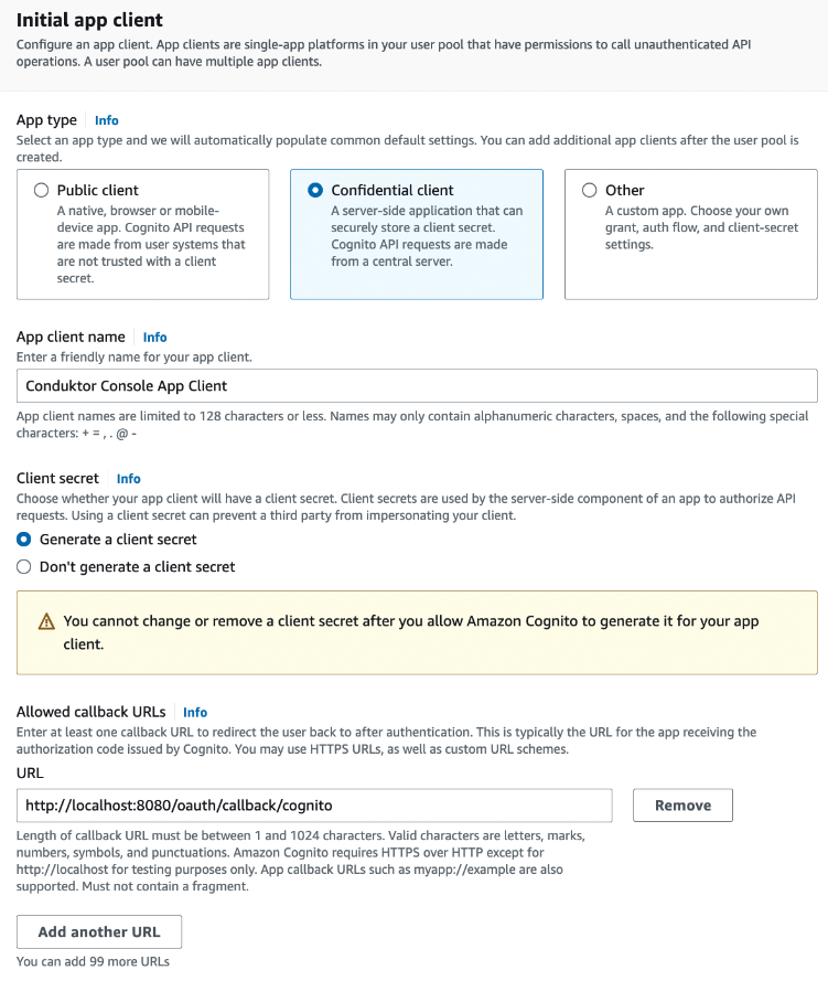 Cognito app client