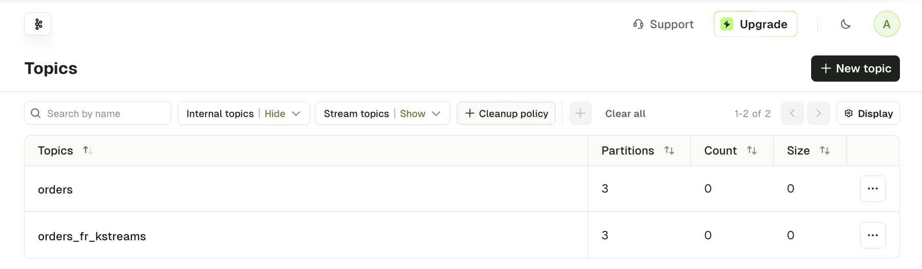The orders and orders_fr_kstreams topics listed in Conduktor Console