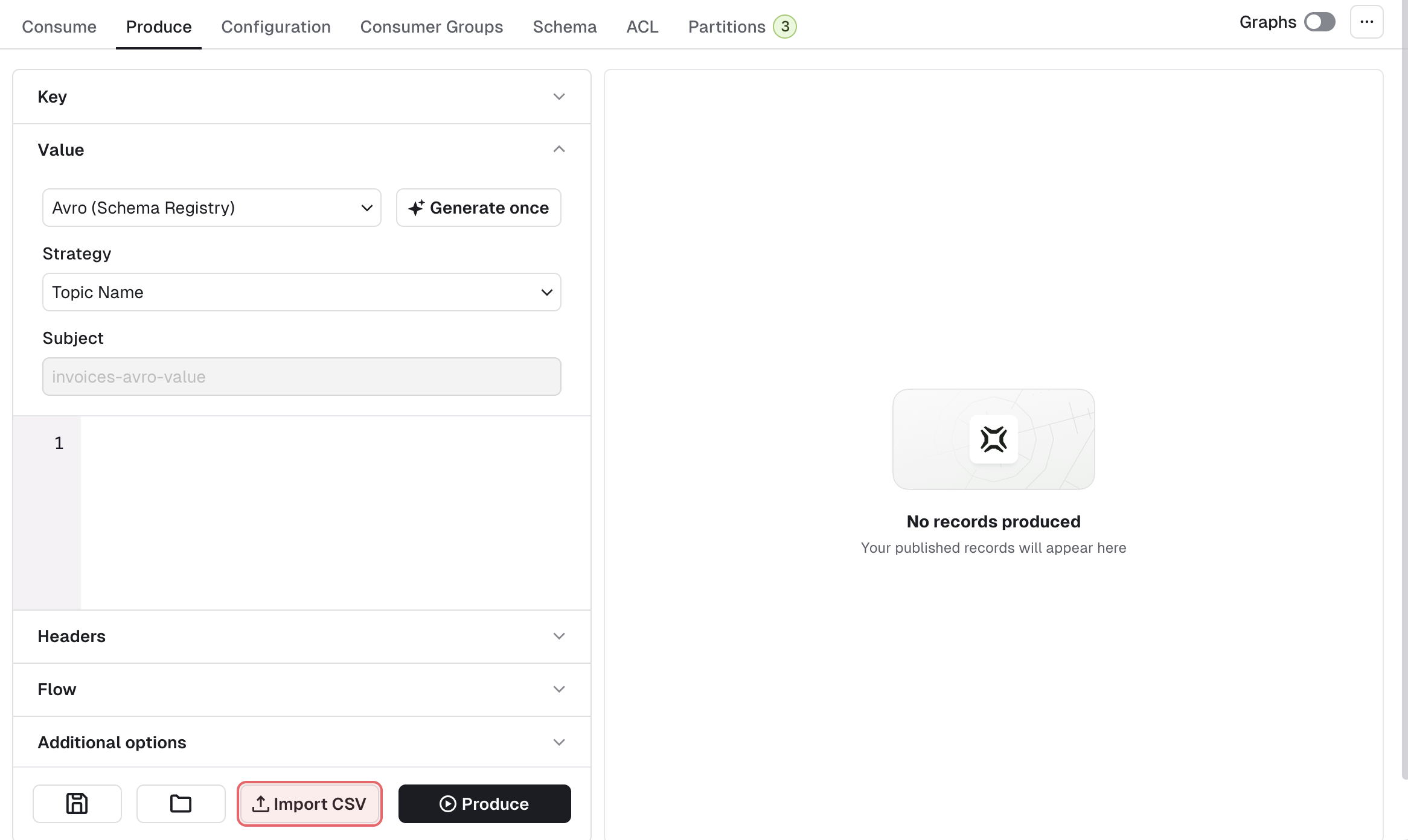 Produce import CSV