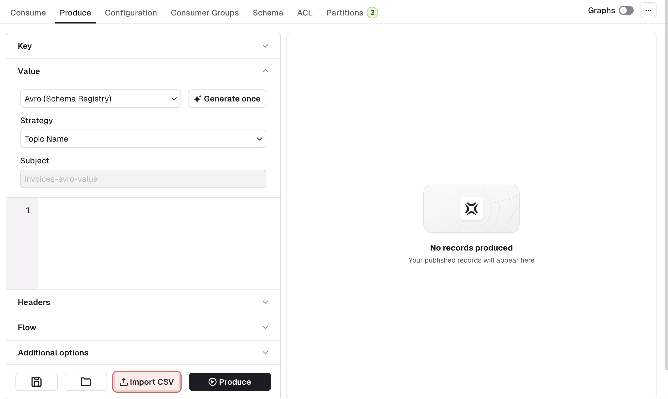 Produce import CSV