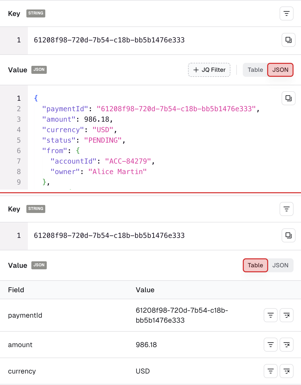 JSON table