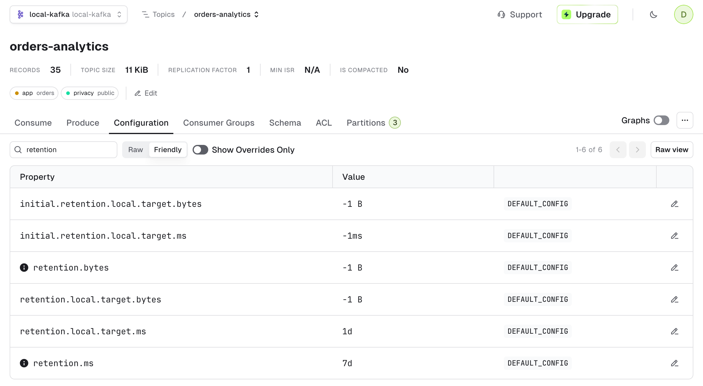 Topic configuration