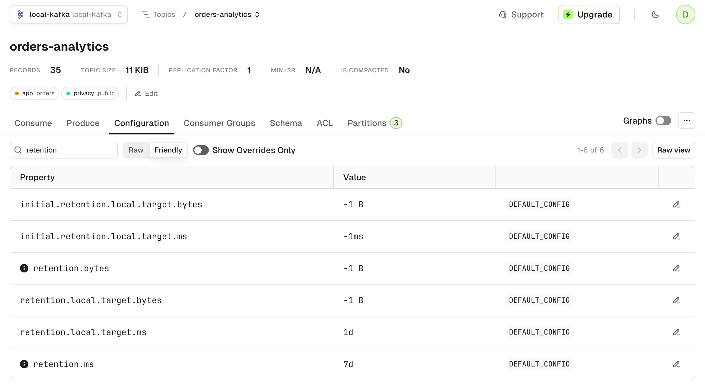 Topic configuration