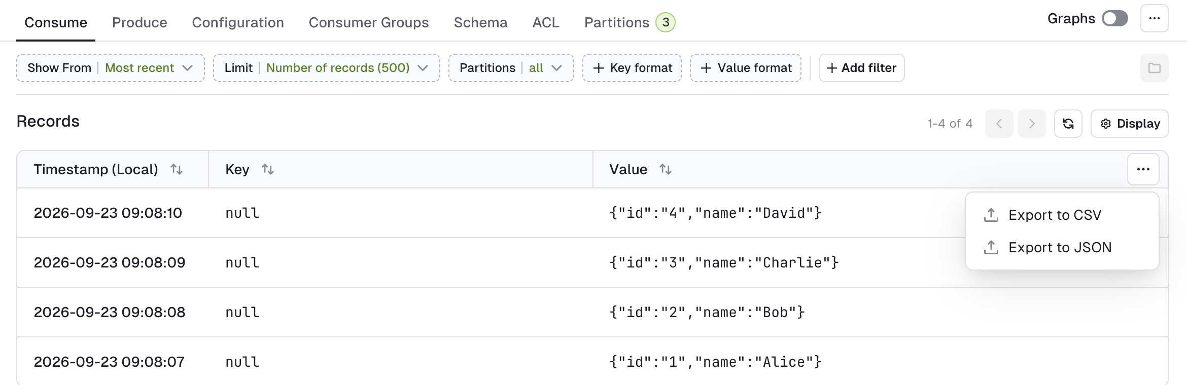 Export records from a topic