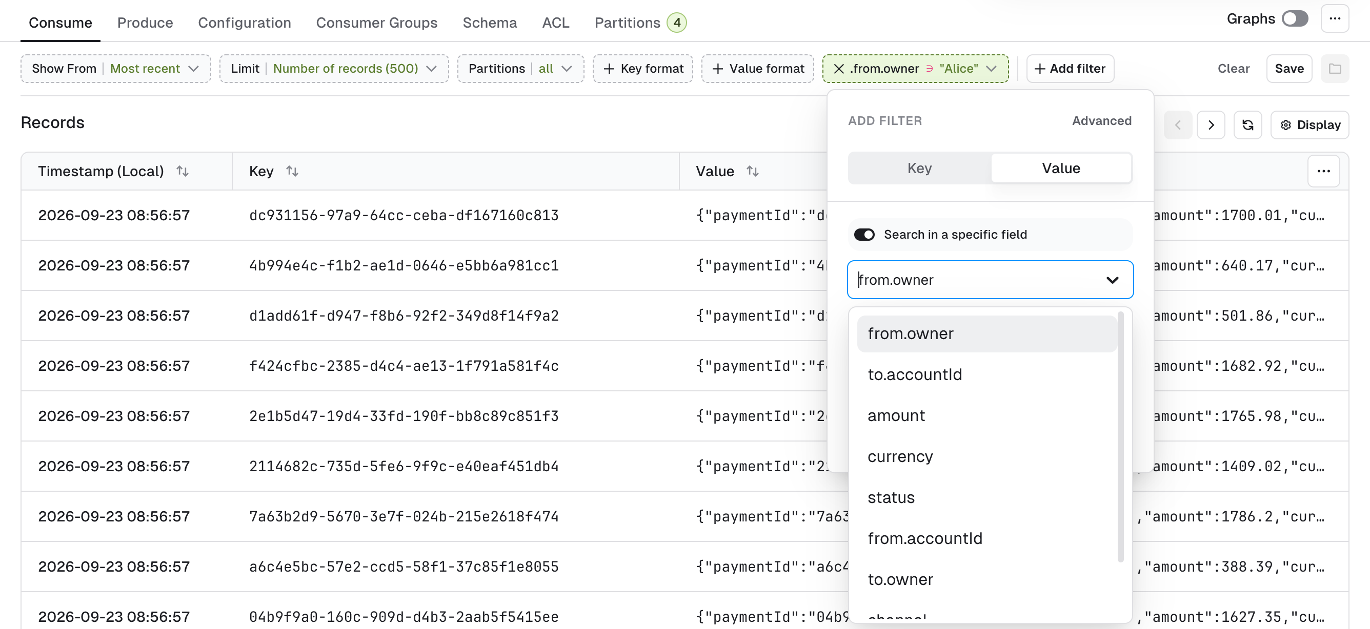 Search in a specific field