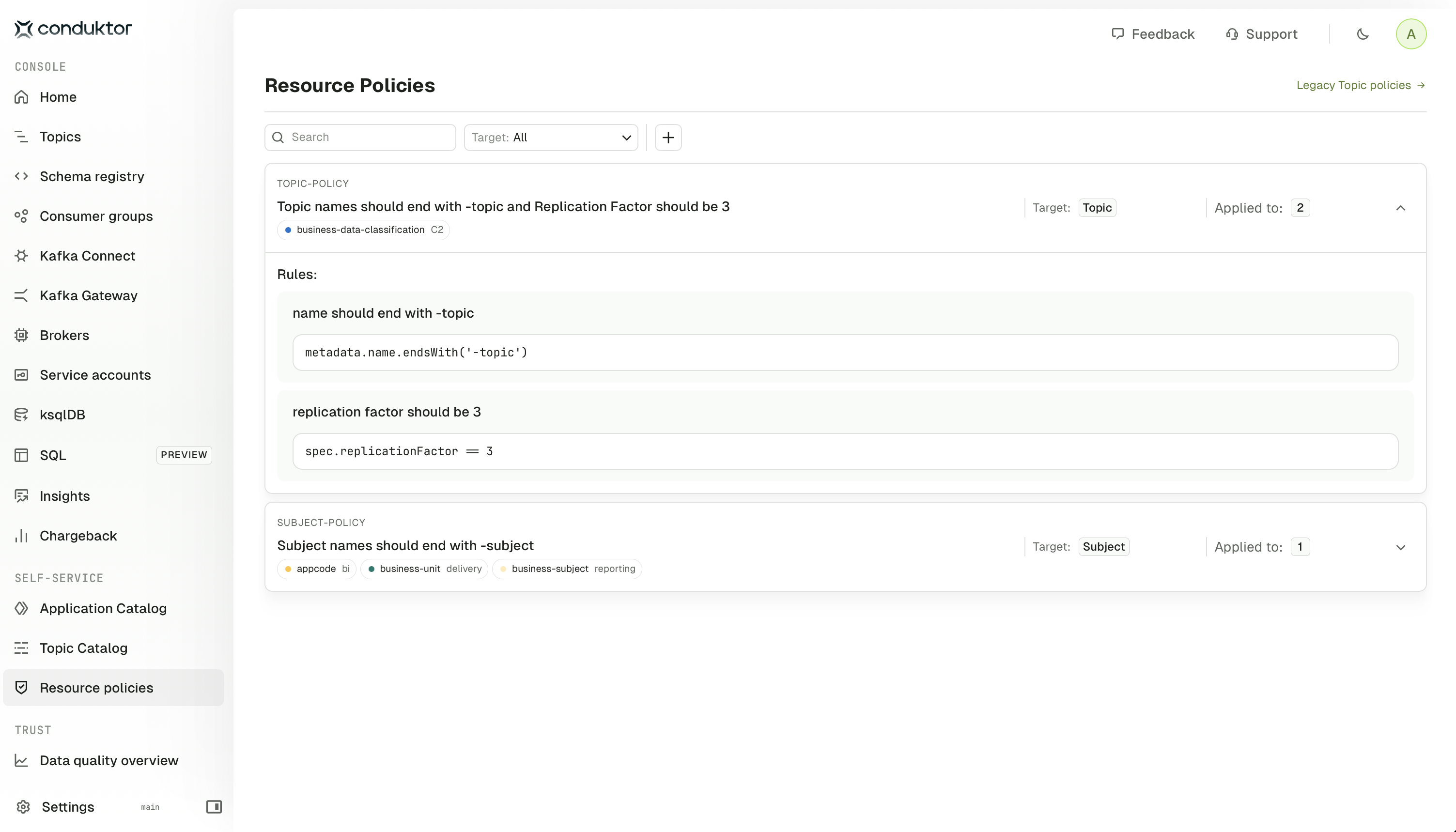 Resource Policies Page
