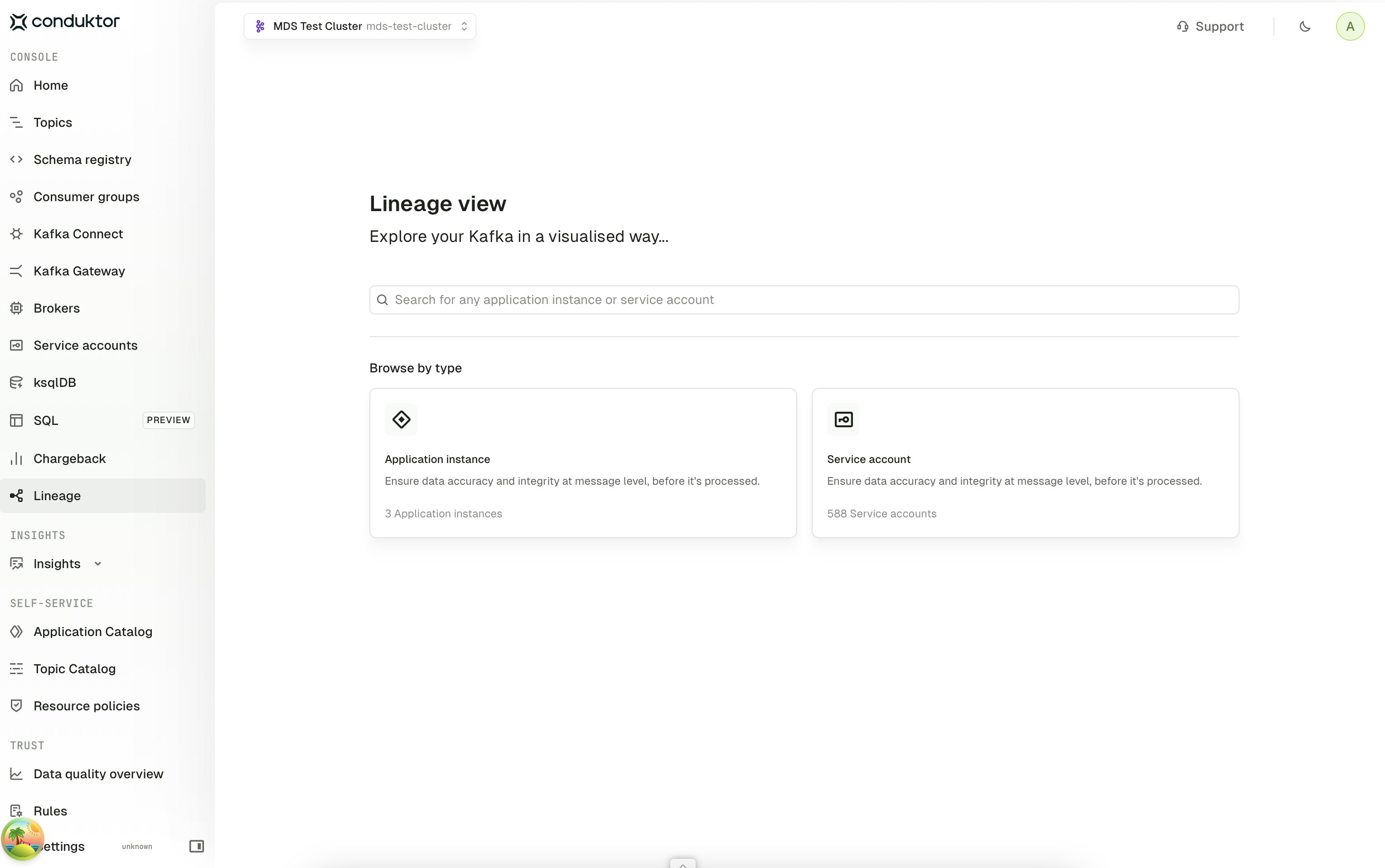 Lineage view entry point